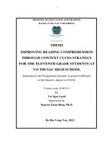 [LUẬN VĂN THẠC SĨ] Improving reading comprehension through context clues strategy for the eleventh grade students at Vo Thi Sau High School