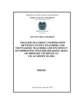 [LUẬN VĂN THẠC SĨ] English teaching cooperation between native teachers and vietnamese teachers and its effect on improving english speaking skill of primary students at Uk Academy Ba Ria