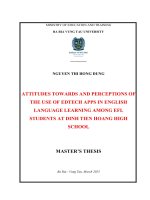 [LUẬN VĂN THẠC SĨ] Attitudes towards and perceptions of the use of edtech apps in english language learning among EFL students at Dinh Tien Hoang High School