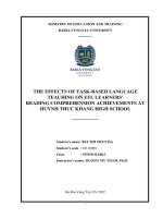 [LUẬN VĂN THẠC SĨ] The effects of task-based language teaching on EFL learners’ reading comprehension achievements at Huynh Thuc Khang High School