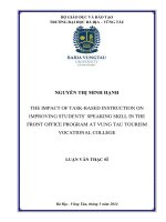 [LUẬN VĂN THẠC SĨ] The impact of task-based instruction on improving students' speaking skill in the front office program an Vung Tau Tourism Vocational College