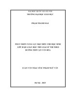 phát triển năng lực đọc hiểu cho học sinh lớp 10 qua dạy học thể loại sử thi theo hướng tiếp cận văn hóa