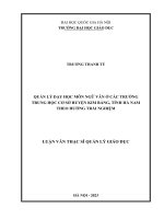 quản lý dạy học môn ngữ văn ở các trường thcs huyện kim bảng tỉnh hà nam theo hướng trải nghiệm