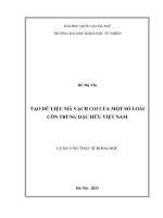 Tạo dữ liệu mã vạch coi của một số loài côn trùng Đặc hữu việt nam
