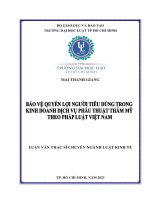 Bảo vệ quyền lợi người tiêu dùng trong kinh doanh dịch vụ phẫu thuật thẩm mỹ theo pháp luật việt nam