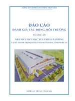 BÁO CÁO ĐÁNH GIÁ TÁC ĐỘNG MÔI TRƯỜNG CỦA DỰ ÁN NHÀ MÁY MAY MẶC XUẤT KHẨU FANNING TẠI XÃ THANH THỊNH, HUYỆN THANH CHƯƠNG, TỈNH NGHỆ AN