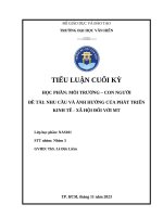 TIỂU LUẬN CUỐI KỲ HỌC PHẦN MÔI TRƯỜNG – CON NGƯỜI ĐỀ TÀI NHU CẦU VÀ ẢNH HƯỞNG CỦA PHÁT TRIỂN KINH TẾ - XÃ HỘI ĐỐI VỚI MT