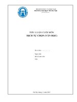 TIỂU LUẬN CUỐI MÔN DỊCH TỰ CHỌN (VĂN HỌC)
