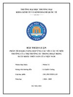 BÀI THẢO LUẬN PHÂN TÍCH KHẢ NĂNG ĐÁP ỨNG CÁC YÊU CẦU VỀ MÔI TRƯỜNG CỦA THỊ TRƯỜNG EU TRONG HOẠT ĐỘNG XUẤT KHẨU THỦY SẢN CỦA VIỆT NAM
