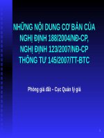 NHỮNG NỘI DUNG CƠ BẢN CỦA NGHỊ ĐỊNH 188/2004/NĐ-CP, NGHỊ ĐỊNH 123/2007/NĐ-CP THÔNG TƯ 145/2007/TT-BTC