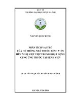 Phân tích vai trò của hệ thống nhà thuốc bệnh viện hữu nghị việt tiệp trong hoạt Động cung Ứng thuốc tại bệnh viện
