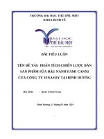 Quản trị bán hàng phân tích chiến lược bán sản phẩm sữa Đậu nành fami canxi của công ty vinasoy tại bình dương