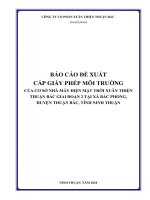 BÁO CÁO ĐỀ XUẤT CẤP GIẤY PHÉP MÔI TRƯỜNG CỦA CƠ SỞ NHÀ MÁY ĐIỆN MẶT TRỜI XUÂN THIỆN THUẬN BẮC