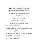 Vật lý 1 Đề thi học kì i năm học 2018 2019