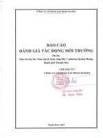 Báo cáo Đánh giá tác Động môi trường dự Án khu Đô thị tây nam Đại lộ nam sông mã 1, phường quảng hưng, thành phố thanh hoá
