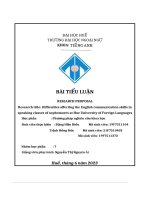Research title  difficulties affecting the english communication skills in speaking classes of sophomores at hue university of foreign languages