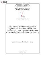 Kiến thức,thái Độ,thực hành vệ sinh tay của nhân viên y tế trung tâm y tế lạc sơn, hòa bình năm 2024 và một số yếu tố liên quan