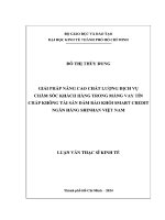 Giải pháp nâng cao chất lượng dịch vụ chăm sóc khách hàng trong mảng vay tín chấp không tài sản Đảm bảo khối smart credit ngân hàng shinhan việt nam