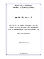 Nghiên cứu các yếu tố ảnh hưởng đến sự hài lòng của khách hàng đối với chất lượng dịch vụ tại công ty TNHH bảo hiểm nhân thọ FWD Việt Nam