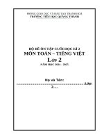 Bộ Đề kiểm tra học cuối năm  môn toán + tiếng việt lớp 2 kết nối tri thức năm 2025 quảng thành