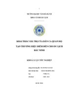 Tóm tắt khóa luận tốt nghiệp khoa văn hóa du lịch khai thác giá trị của dân ca quan họ tạo thương hiệu Điểm Đến cho du lịch bắc ninh