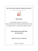 Hoàn thiện tổ chức và quản lý kênh phân phối sản phẩm bảo hiểm phi nhân thọ tại tổng công ty cổ phần bảo hiểm bưu Điện (tt)