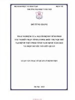 Trải nghiệm của người bệnh viêm phổi tắc nghẽn mạn tính copd Điều trị nội trú tại bệnh viện phổi tỉnh nam Định năm 2022 và mốt số yếu tố liên quan