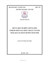 Mô tả một số biến chứng sớm Ở bệnh nhân sau phẫu thuật tán sỏi thận qua da bằng Đường hầm nhỏ