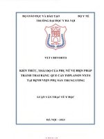 Kiến thức thái Độ của phụ nữ về biện pháp tránh thai bằng que bằng cấy implanon nxt tại bệnh viện phụ sản tư