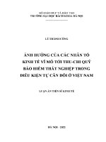 Luận Án tiến sĩ Ảnh hưởng của các nhân tố kinh tế vĩ mô tới thu chi quỹ bảo hiểm thất nghiệp trong Điều kiện tự cân Đối Ở việt nam
