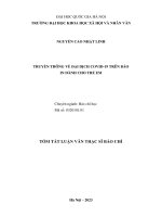 02050007158 tóm tắt truyền thông về Đại dịch covid 19 trên báo in dành cho trẻ em (khảo sát 5 Ấn phẩm của báo thiếu niên tiền phong và nhi Đồng năm 2020)