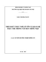 Luận Án tiến sĩ trích rút thực thể có tên và quan hệ thực thể trong văn bản tiếng việt