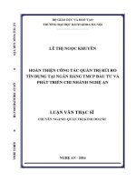 Luận văn thạc sĩ hoàn thiện công tác quản trị rủi ro tín dụng tại ngân hàng tmcp Đầu tư và phát triển chi nhánh nghệ an