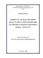 Luận văn thạc sĩ nghiên cứu Áp dụng hệ thống quản lý chất lượng iso 9001 2000 tại trường cao Đẳng cộng Đồng bà rịa vũng tàu