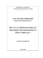 Luận văn thạc sĩ nhu cầu và chính sách nhân lực cho chiến lược kinh doanh của công ty Điện lực 1
