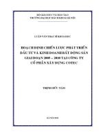 Luận văn thạc sĩ hoạch Định chiến lược phát triển Đầu tư và kinh doanh bất Động sản giai Đoạn 2005 2010 tại công ty cổ phần xây dựng cotec