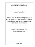 Luận văn thạc sĩ một số giải pháp hoàn thiện quản lý rủi ro tín dụng tại ngân hàng thương mại cổ phần nhà hà nội habubank chi nhánh thanh quan