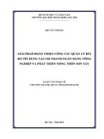 Luận văn thạc sĩ giải pháp hoàn thiện công tác quản lý rủi ro tín dụng tại chi nhánh ngân hàng nông nghiệp và phát triển nông thôn sơn tây