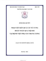 Nhận xét kết quả cắt tử cung hoàn toàn qua nội soi tại bệnh viện phụ sản tư