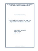 Skkn cấp tỉnh using songs to enhance vocabulary acquisition for grade 11 students