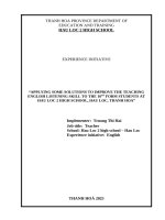 Skkn cấp tỉnh applying some solutions to improve the teaching english listening skill (els) to the 10th form students at hau loc 2 high school, hau loc, thanh hoa
