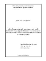 Skkn cấp tỉnh một số giải pháp giúp học sinh phát triển năng lực toán học thông qua vận dụng kiến thức tích phân trong chương trình giải tích 12 vào thực tiễn