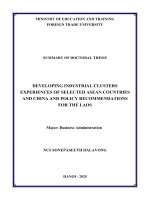 Tóm Tắt: Developing industrial clusters experiences of selected asean countries and china and policy recommendations for the Laos
