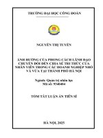 Tóm tắt: Ảnh hưởng của phong cách lãnh đạo chuyển đổi đến chia sẻ tri thức của nhân viên trong các doanh nghiệp nhỏ và vừa tại thành phố Hà Nội