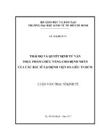 Luận văn thái Độ và quyết Định tƣ vấn thực phẩm chức năng cho bệnh nhân của các bác sĩ tại bệnh viện da liễu z01