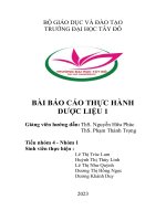 BÁO CÁO THỰC HÀNH DƯỢC LIỆU 1 - TÂY ĐÔ BÀI 6 DƯỢC LIỆU CHỨA SAPONIN