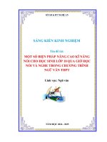 Skkn một số biện pháp nâng cao kĩ năng nói cho học sinh lớp 10 qua giờ học nói và nghe trong chương trình ngữ văn thpt