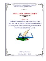 Skkn thiết kế hoạt Động dạy học sáng tạo chương tốc Độ phản Ứng nhằm phát triển năng lực phẩm chất cho học sinh lớp 10 trường thpt quỳnh lưu 2