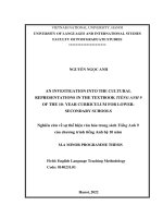An investigation into the vietnamese cultural representations in the textbook tiếng anh 9 of the 10  year curriculum for lower secondary schools = nghiên cứu về sự thể hiện văn hóa trong sách tiếng anh 9 của chương trình tiếng anh hệ 10 năm