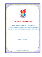 Skkn some designed warm up activities to assist students get familiar with speaking topics and enhance speaking skill in english 10